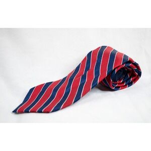 TOMMY HILFIGER‎ 100% Silk REPP Tie Red Navy White Stripe Classic Extra Long 66"